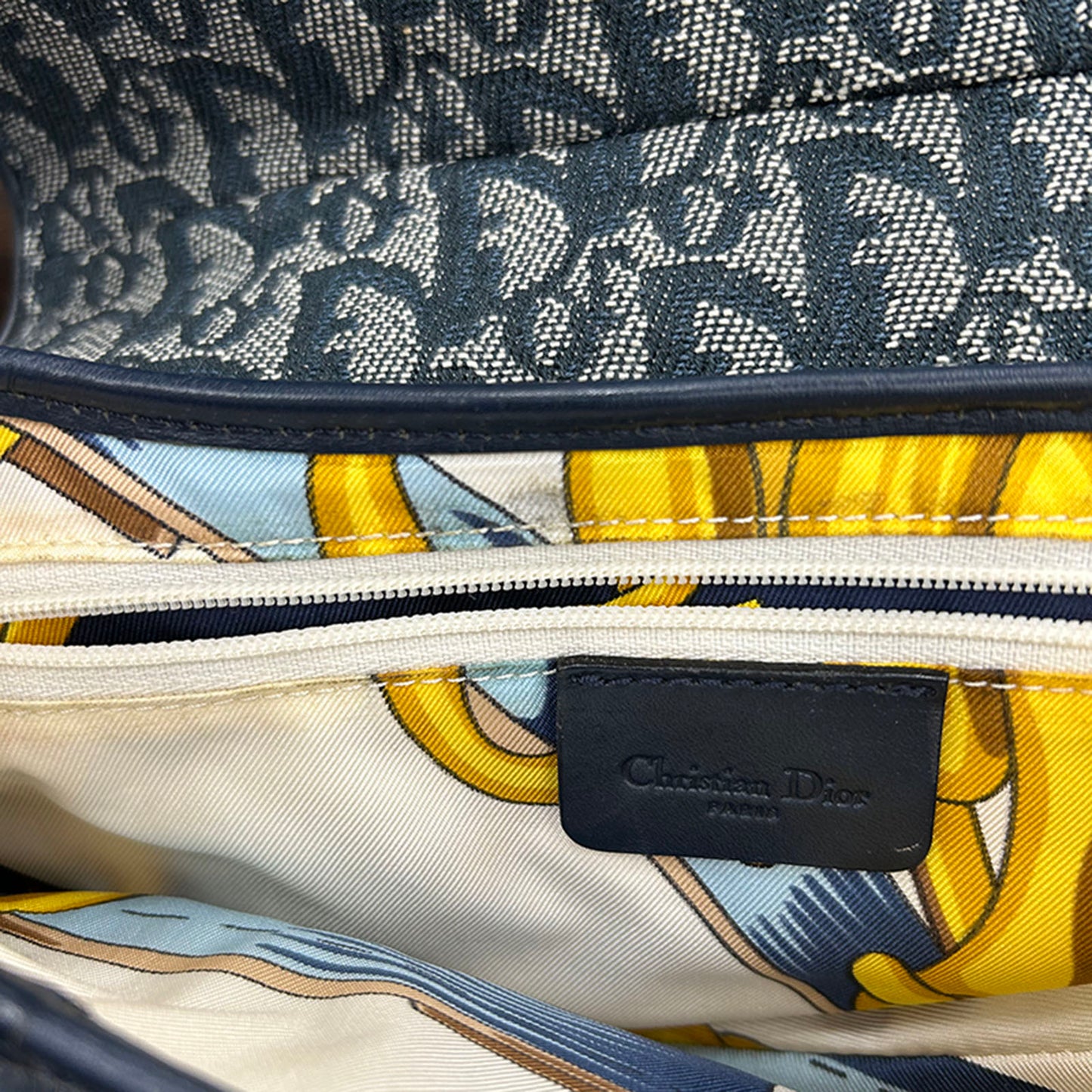 Christian Dior Trotter Saddle Shoulder Handbag Navy Canvas #EB344