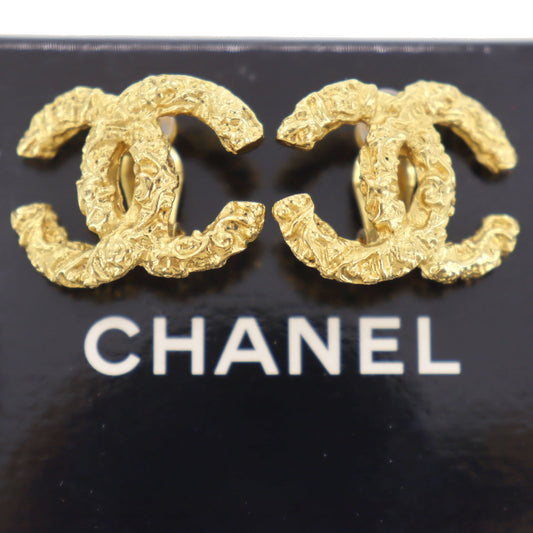 CHANEL CC Logos Earrings Gold Clip-On Vintage 03A #AH27