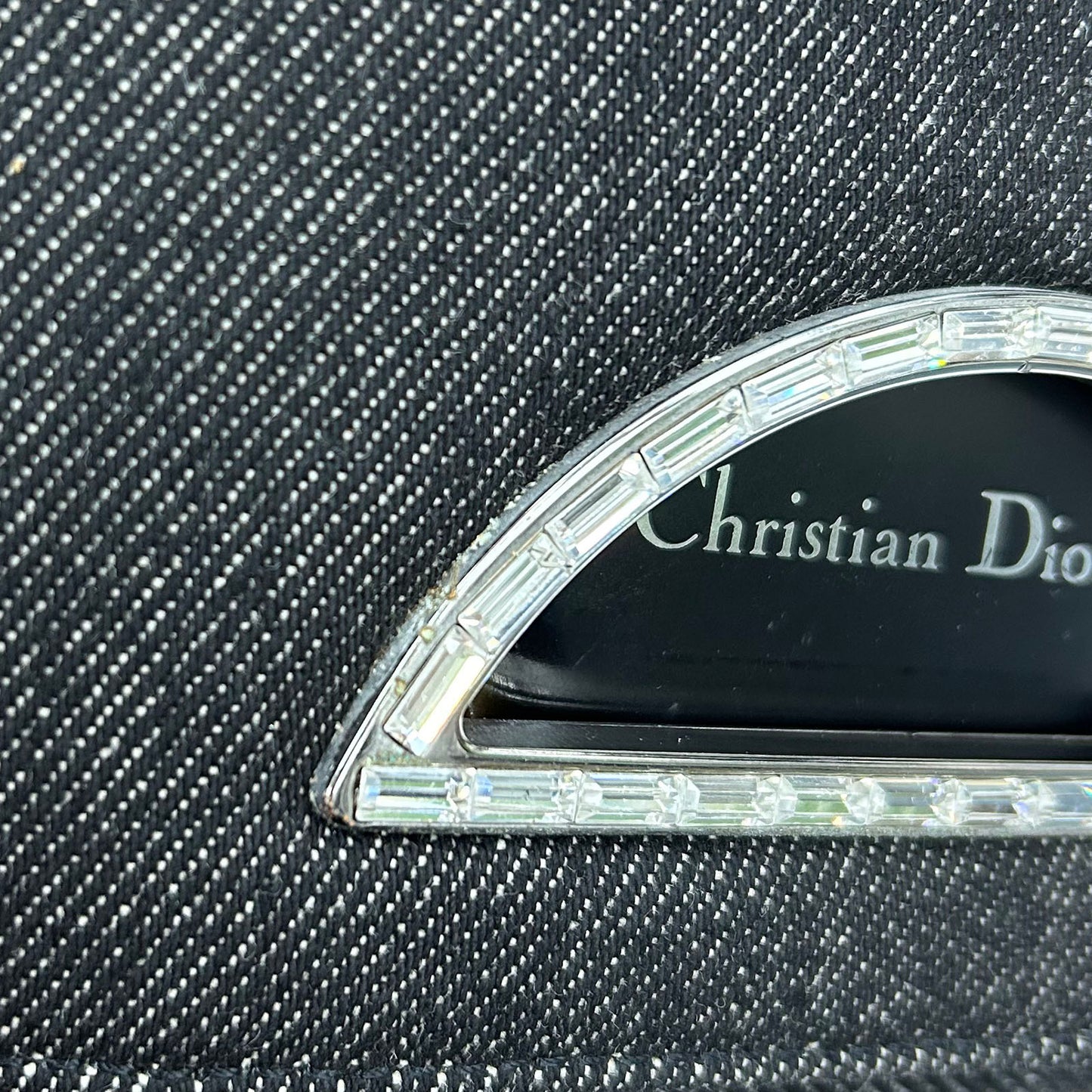 Christian Dior Maris Pearl Handbag Black Denim Canvas #CG970