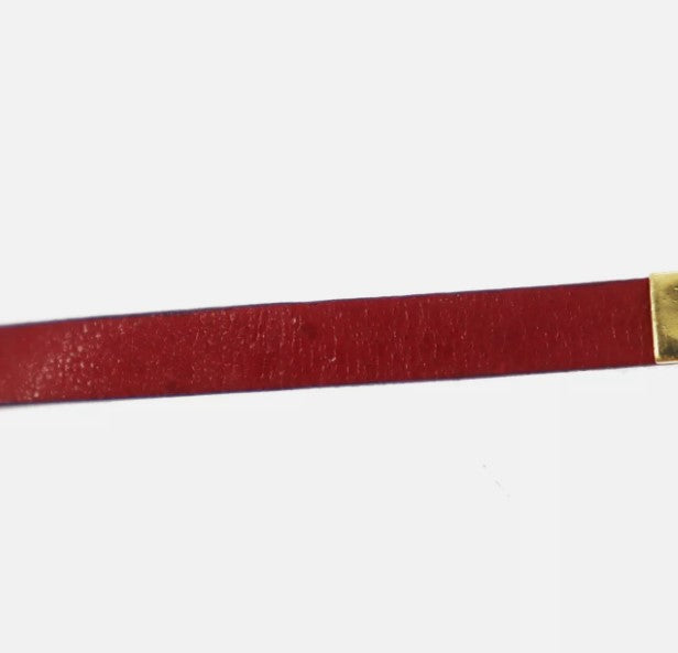 Christian Dior Logo Used Choker Red Gold Leather Gold Plated Vinatge #CU720 S