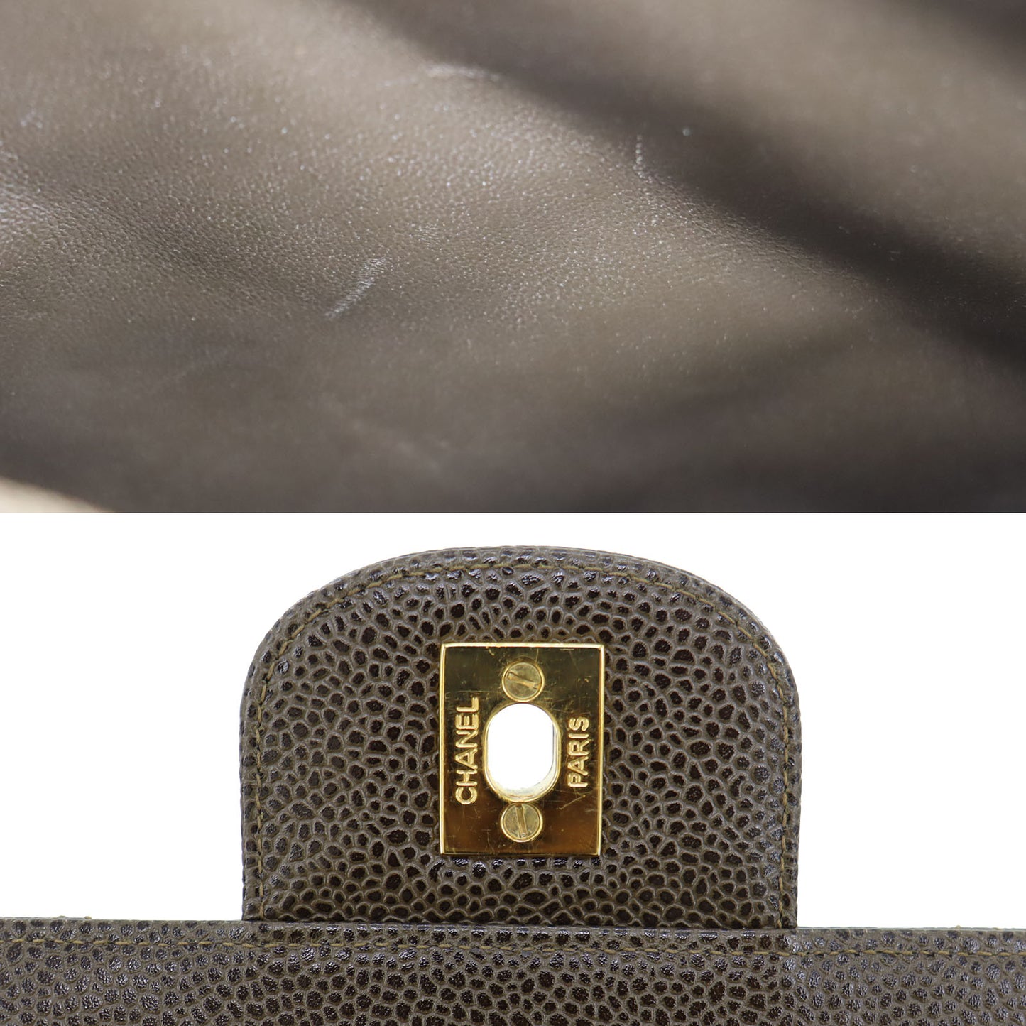 CHANEL CC Handbag Brown Caviar Skin Leather #BN811