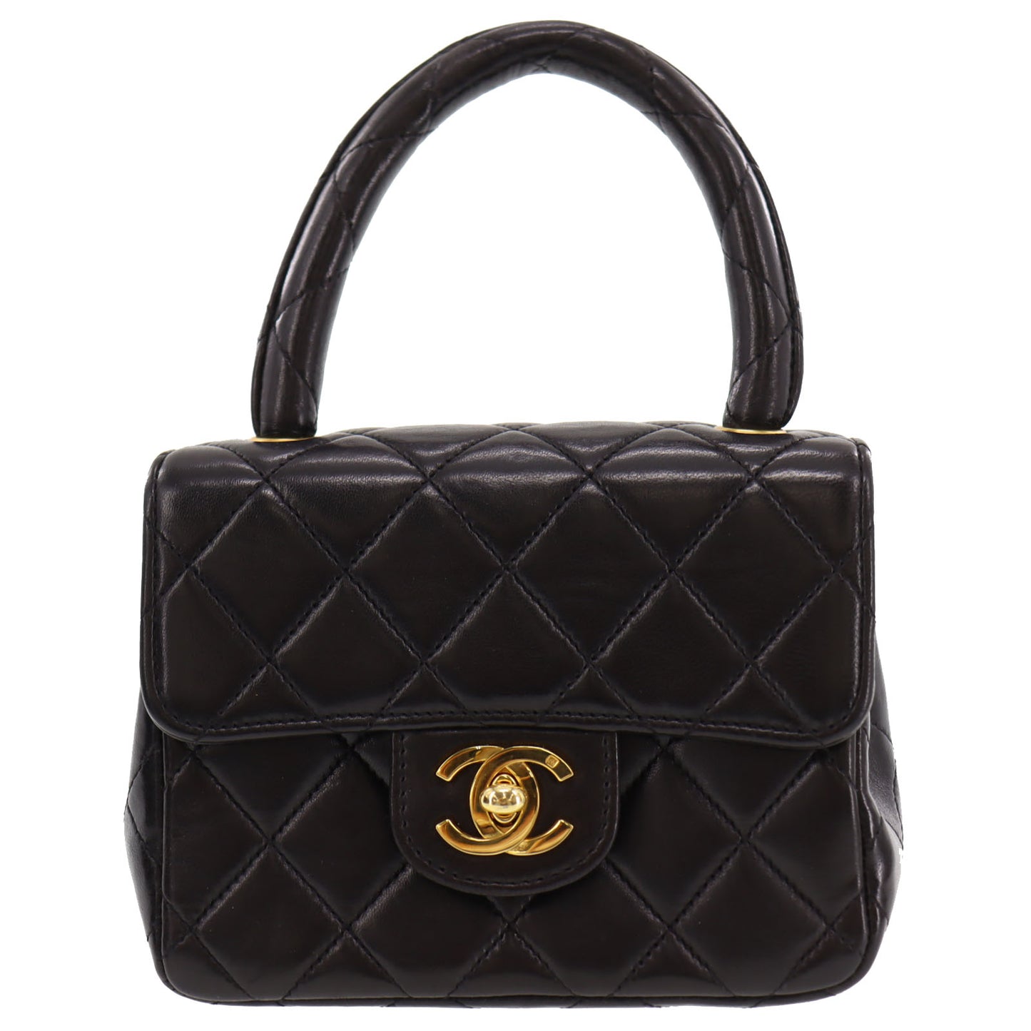 CHANEL HandBag Matelasse Pair Lambskin Leather Black #BU943