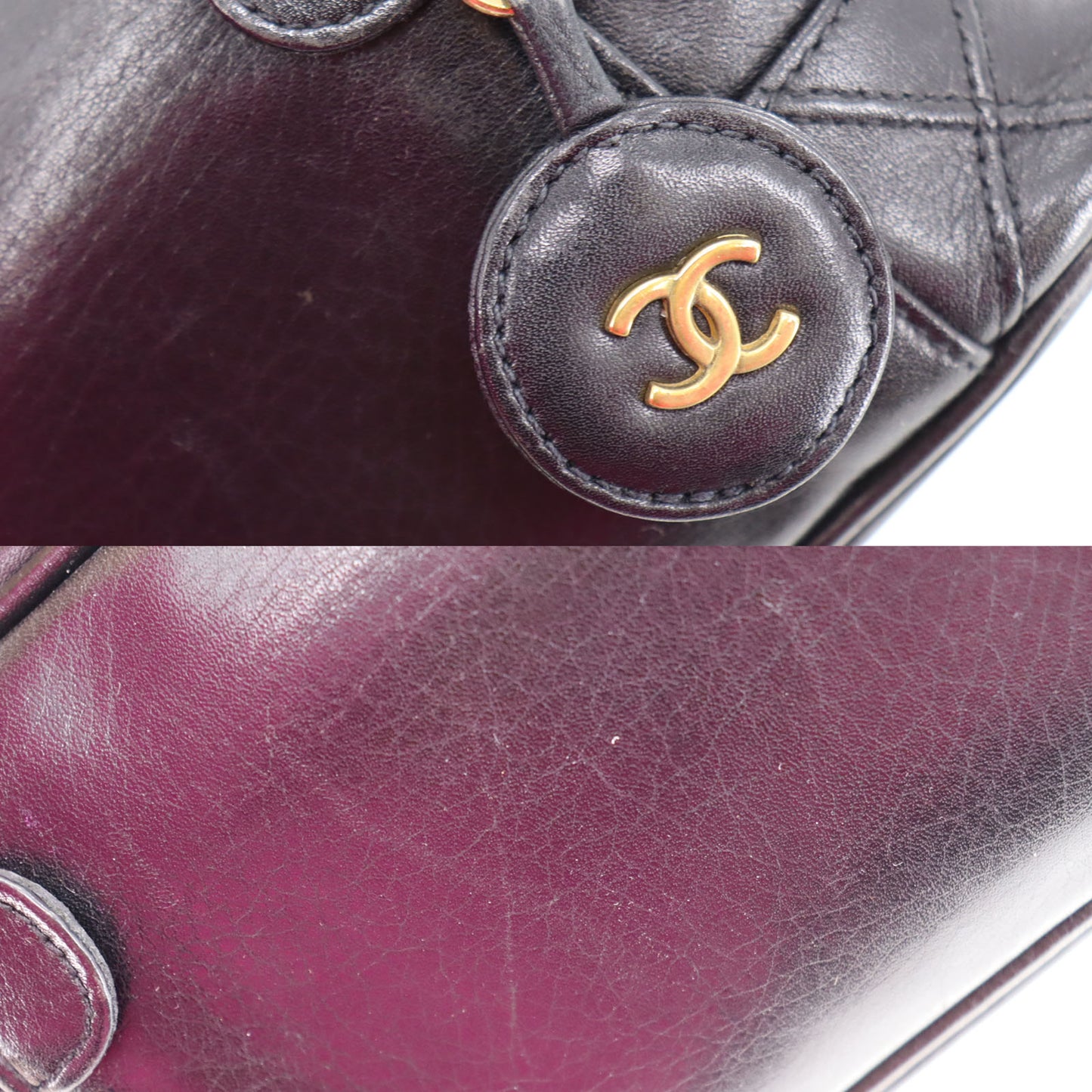 CHANEL Bicolore Handbag Vanity Pouch Black Lambskin #AH600