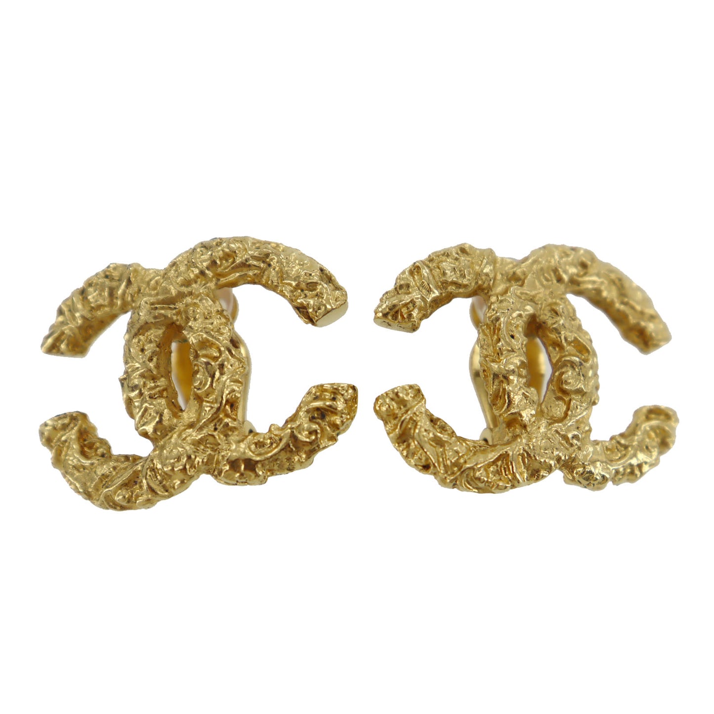 CHANEL CC Logos Earrings Gold Clip-On Vintage 03A #AH27