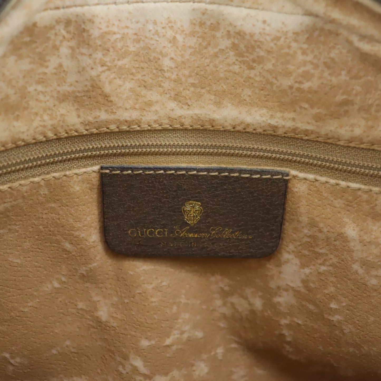 GUCCI GG Plus Web Stripe Handbag Brown PVC Leather Vintage #AG734