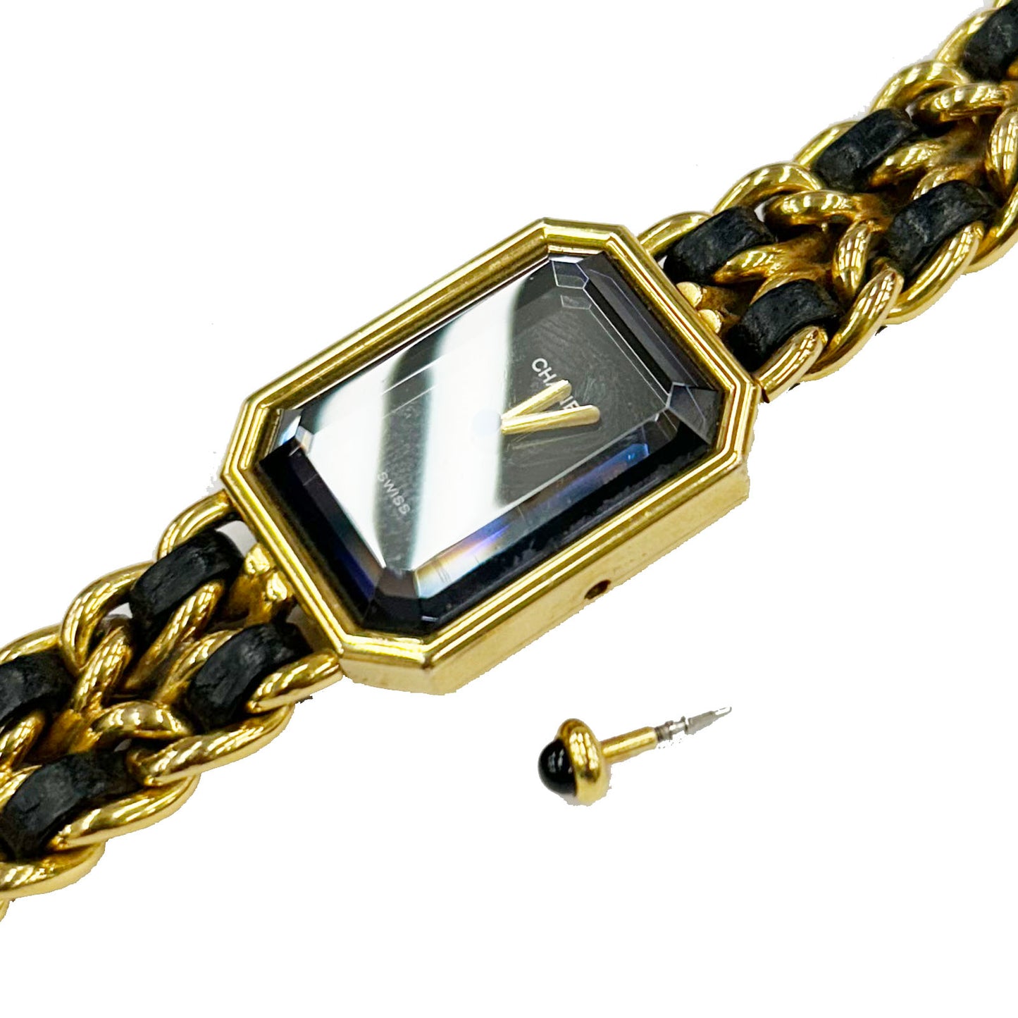 CHANEL Premiere Discontinued Wristwatches L Gold Black Quartz #CW937