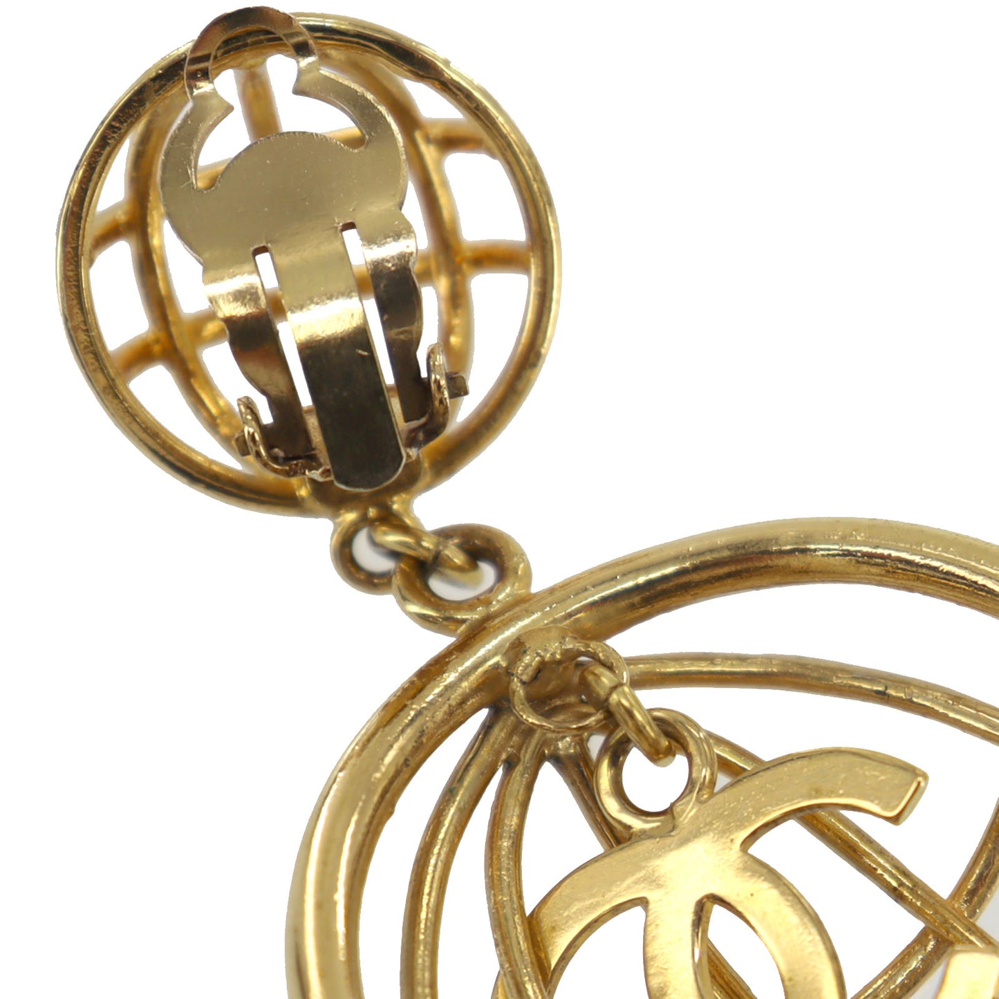 CHANEL CC Logo Earrings Gold Clip-On 93 A #BU537