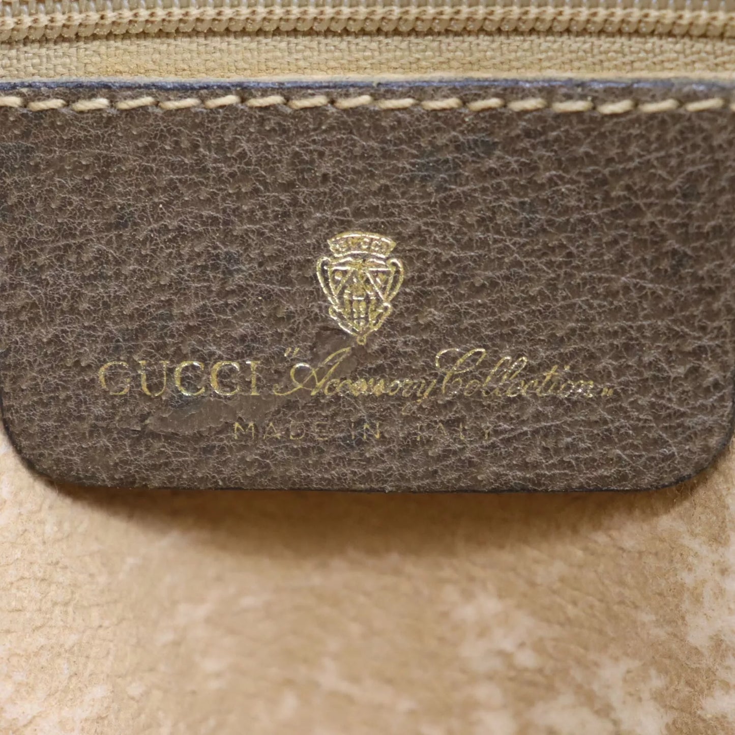 GUCCI GG Plus Web Stripe Handbag Brown PVC Leather Vintage #AG734