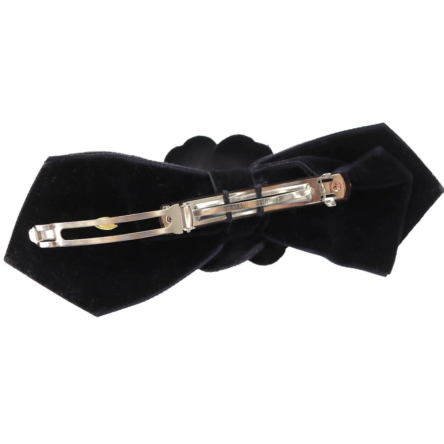 CHANEL Barrette Camellia Ribbon Black Suede #AH305