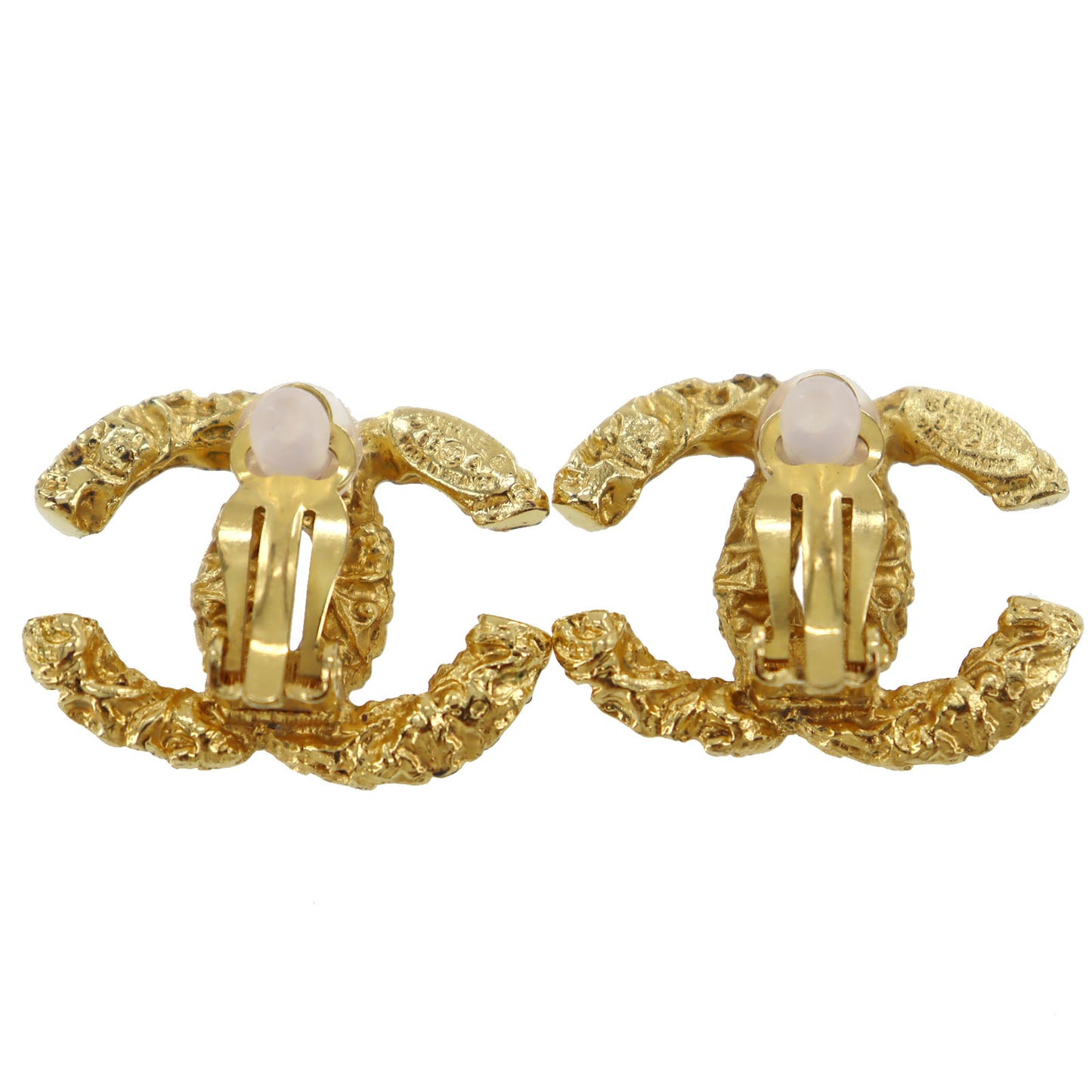 CHANEL CC Logos Earrings Gold Clip-On Vintage 03A #AH27