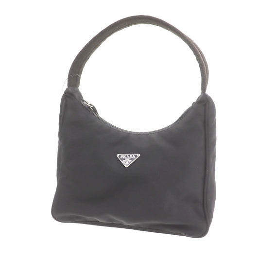 PRADA Hobo Logos Handbag Black Nylon Pouch #CS702