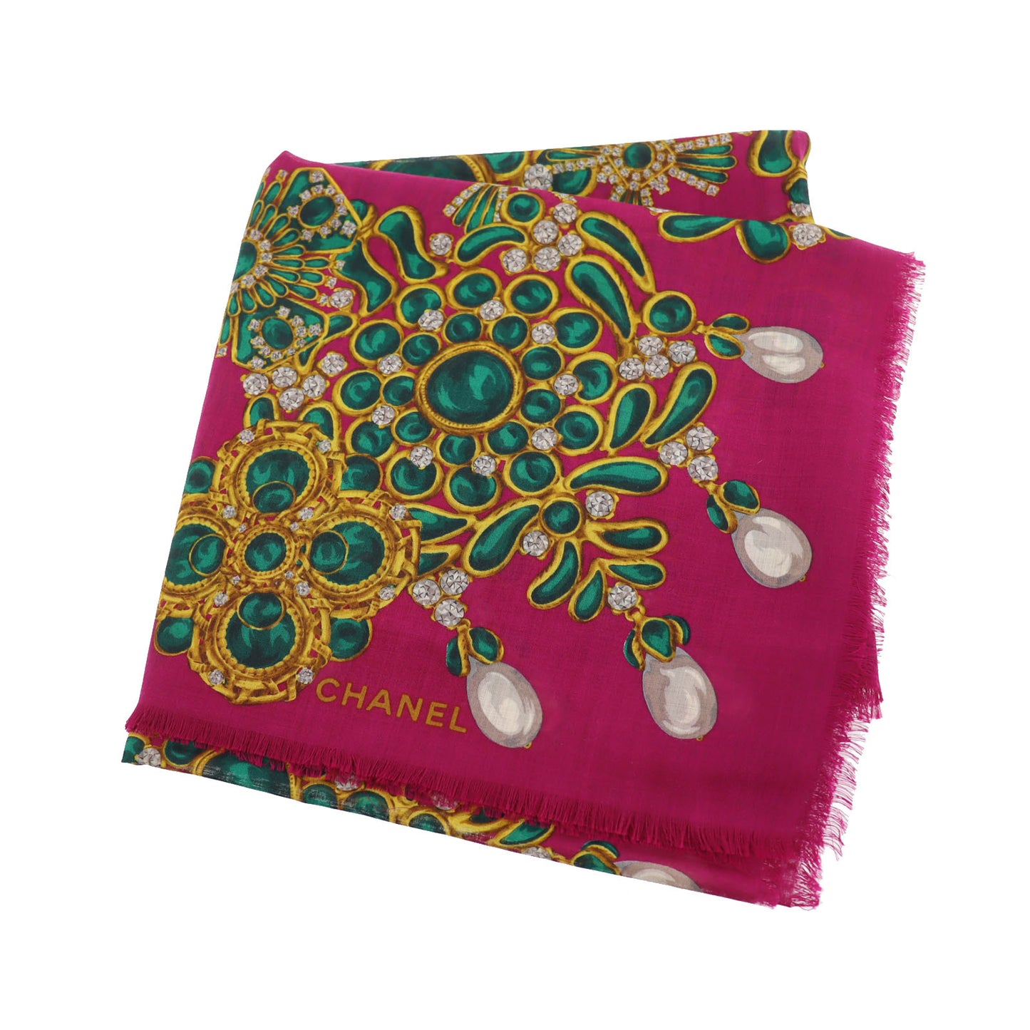 CHANEL Jewelry Motif Purple Large Scarf Wool Silk #CG250