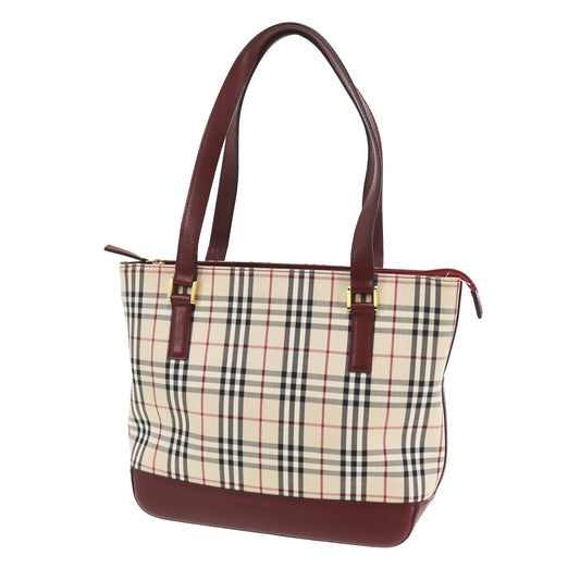 Burberry Nova Check Handbag Beige Bordeaux Canvas #BT778