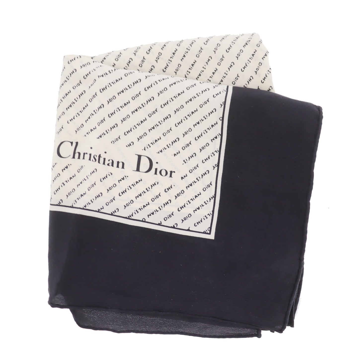 Christian Dior Logos Silk Scarf Black Ivory #ED33