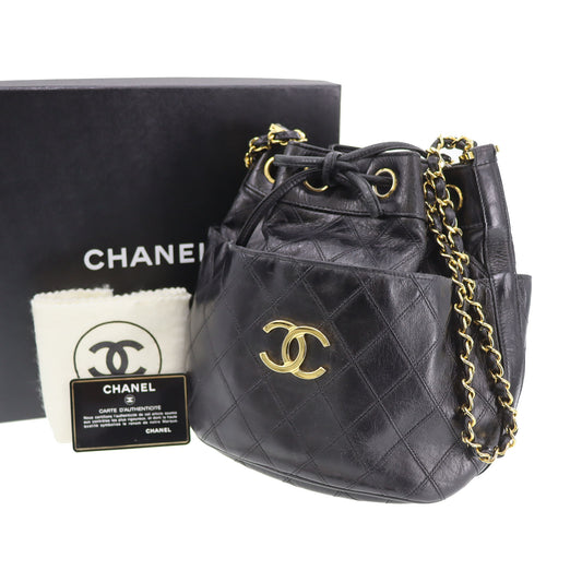CHANEL Bicolore Shoulder Bag Black Lambskin #CK784