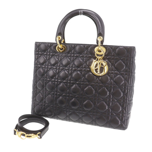 Christian Dior Lady Dior 2way Shoulder Handbag Black Leather #DA755