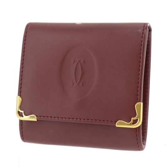 Cartier Logos Must Line Coin Case Bordeaux Leather #AH294