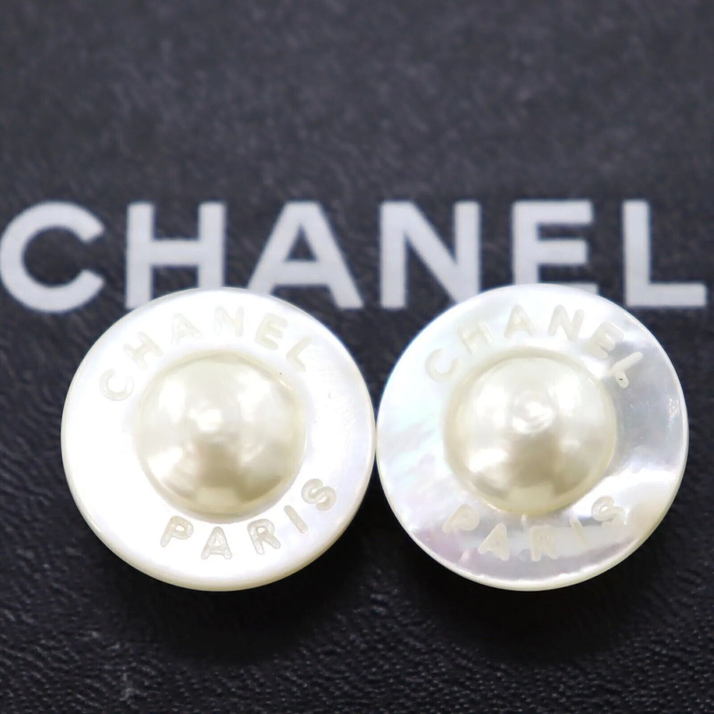 CHANEL CC Logos Circle Earrings White Clip-On 96 C #AF251