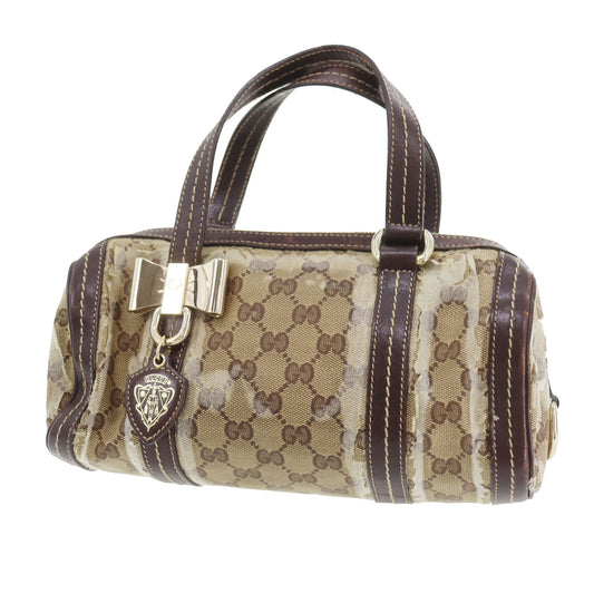 GUCCI Crystal GG Mini Boston Handbag Brown Vinyl Leather #AG692