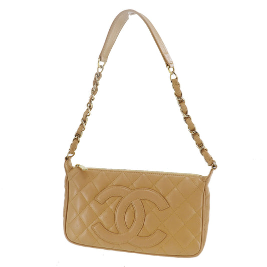CHANEL CC Logo Shoulder Bag Beige Leather #CS561