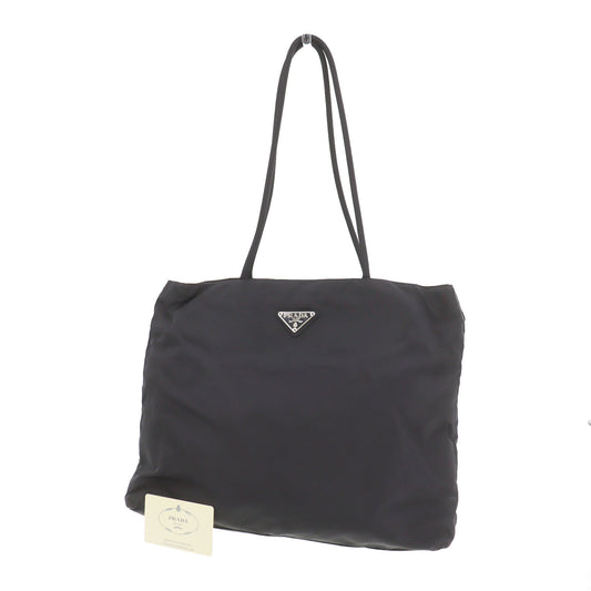 PRADA Logos Shoulder Tote Bag Black Nylon #ED418