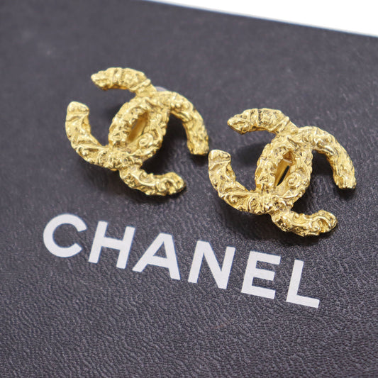 CHANEL CC Logos Earrings Gold Clip-On 03A #AG186