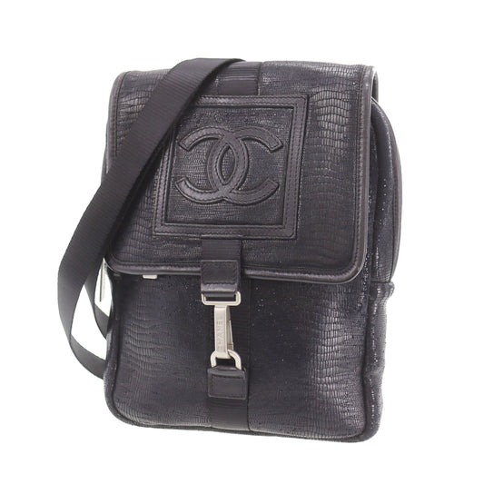 CHANEL Sports Line Crossbody Shoulder Bag Black Nylon Leather #CP936