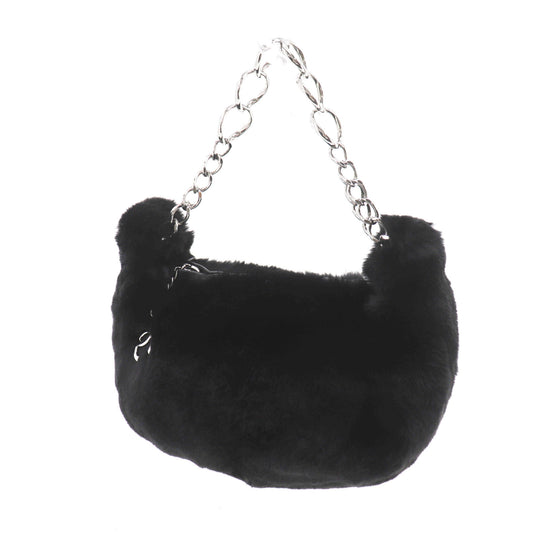CHANEL Shoulder Handbag Black fur #EC471