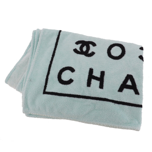 CHANEL CC Logos Large Beach Towel 100% Cotton Pile Light Blue #AH160