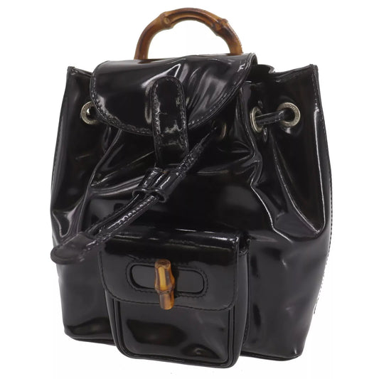 GUCCI Bamboo 2 Way Backpack Black Patent Leather #AF885