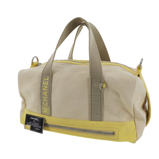 CHANEL Sports Line Boston Bag Beige Yellow Canvas #EF363