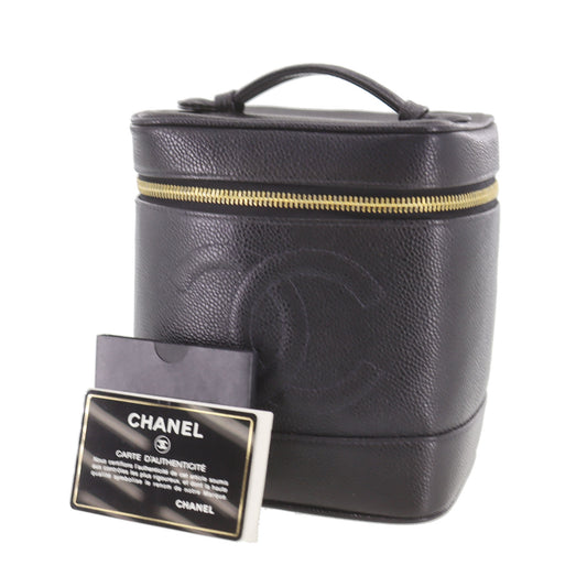 CHANEL CC Handbag Vanity Black Caviar Skin Leather #CK160