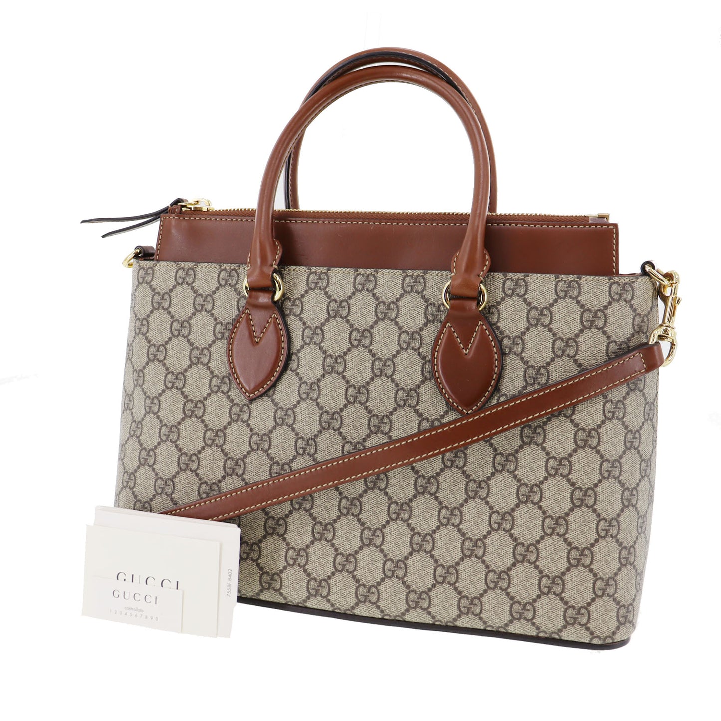 GUCCI GG Plus Shoulder Handbag Brown PVC Leather #BN944