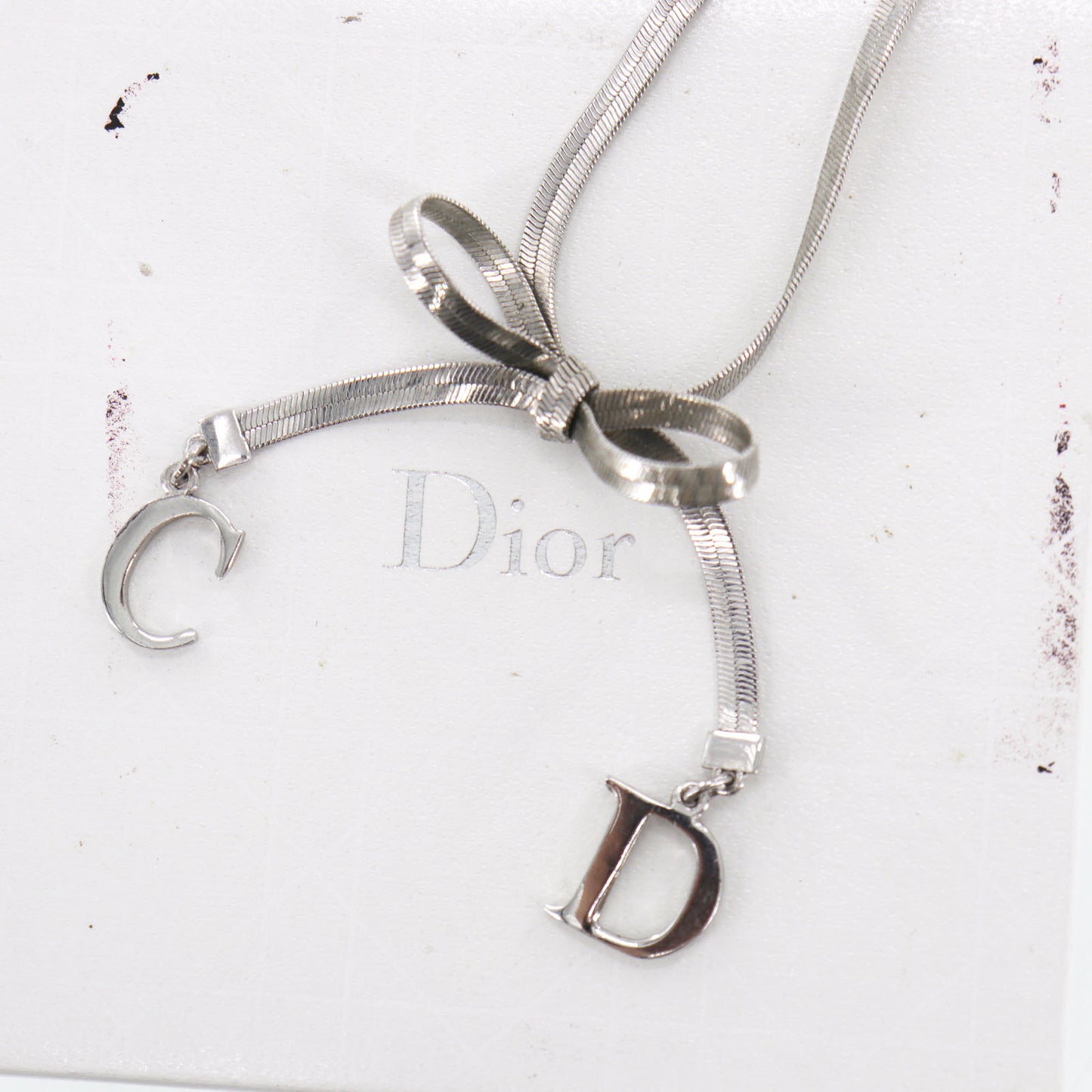 Christian Dior Bow Choker Necklace Silver #EH518