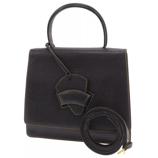 LOEWE Barcelona 2 Way Shoulder Handbag Black Leather #AH469