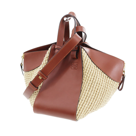 LOEWE Logos 2 way Shoulder Handbag Brown Straw Leather #CK691