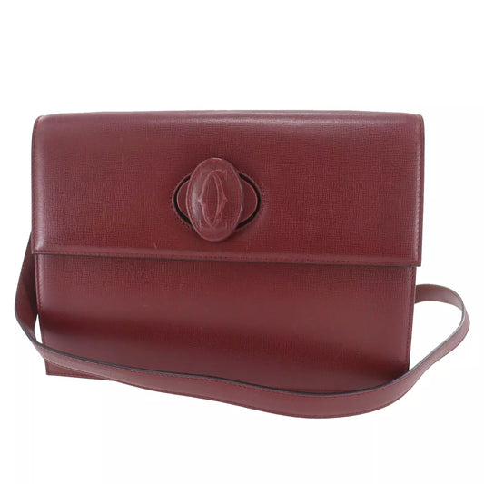 CARTIER Must Line Logos Crossbody Shoulder Bag Bordeaux Leather #AG928