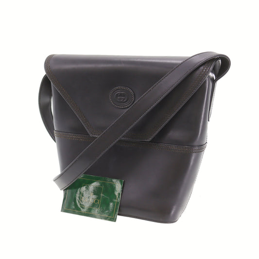 GUCCI Logos Crossbody Leather Shoulder Bag Black #CL63