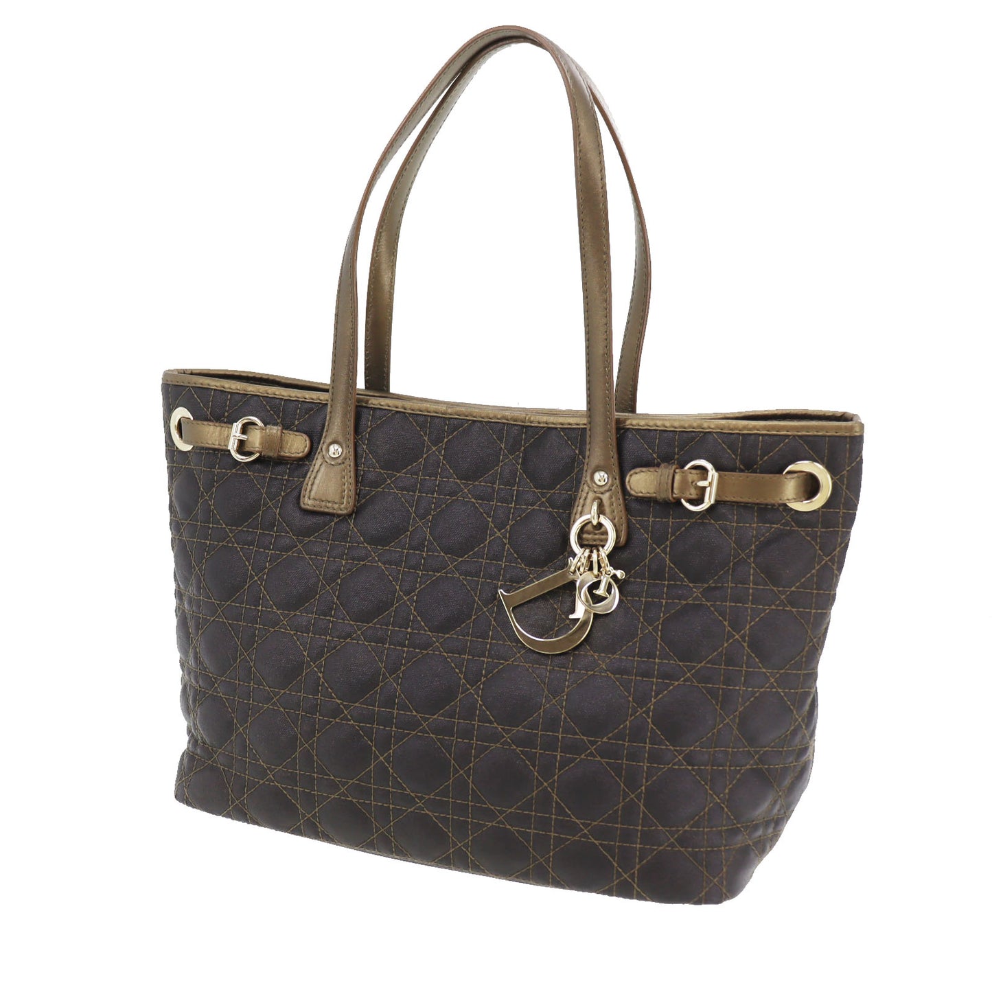Christian Dior Panarea Kanage Tote Bag Dark Brown Coated Canvas #CR23