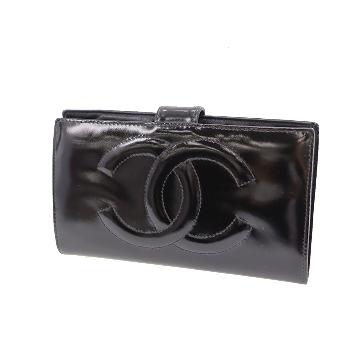 CHANEL CC Logos Long Wallet Black Leather #CJ147
