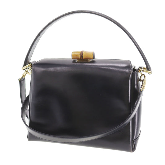 GUCCI Bamboo 2Way Shoulder Handbag Black Leather #CN677