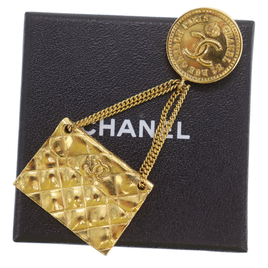 CHANEL CC Logo Used Matelasse Swing Pin Brooch Gold Plated 26 Vintage #BX144 S