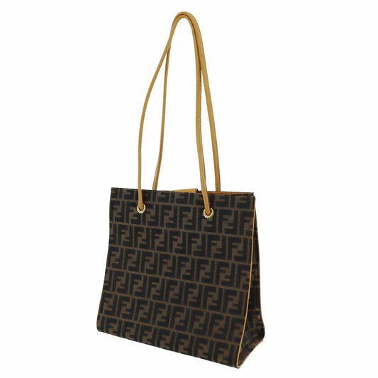 FENDI Zucca Shoulder Tote Bag Brown Black Nylon Canvas #AH538