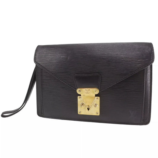 Louis Vuitton LV Pochette Serie Dragonne Clutch Black Epi M52612 #EA29