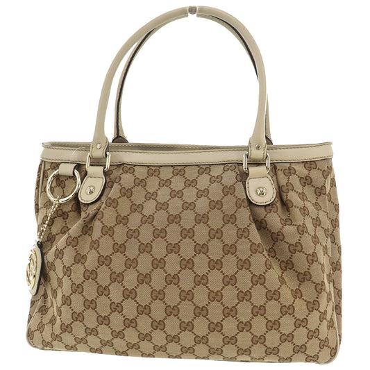 GUCCI Original GG Canvas Tote Handbag Brown #BR368