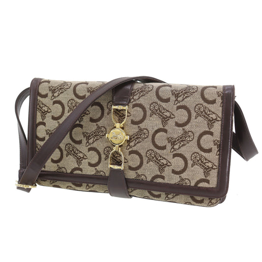 CELINE C Macadam Pattern Shoulder Bag Clutch Brown Beige Canvas #AH81