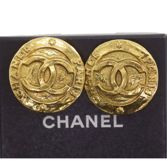 CHANEL CC Logos Round Gold Clip-On Circle Earrings 2853 #BR163