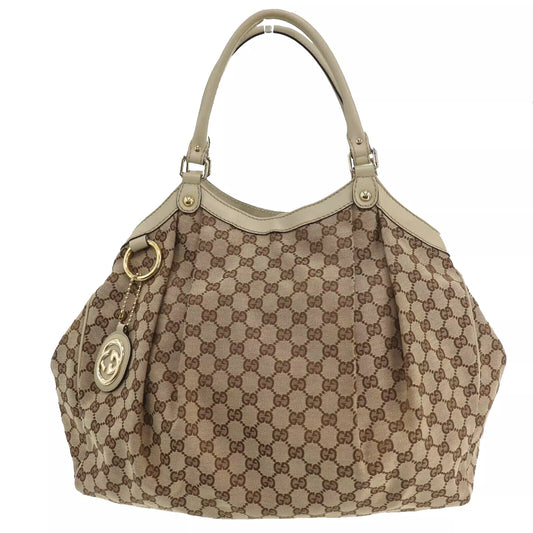 GUCCI Original GG Canvas Handbag Tote Beige #CS887