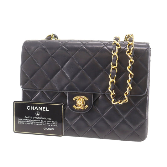 CHANEL Matelasse Shoulder Bag Black Lambskin Leather #CR67