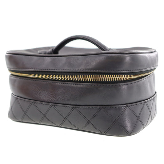 CHANEL Bicolore Handbag Vanity Pouch Black Lambskin #AH691